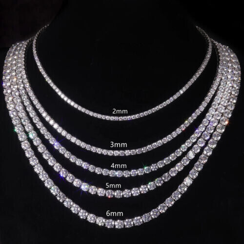 2-6mm 16″-24″ VVS1 Moissanite Tennis Chain Necklace 925 Silver Pass Diamnd Test
