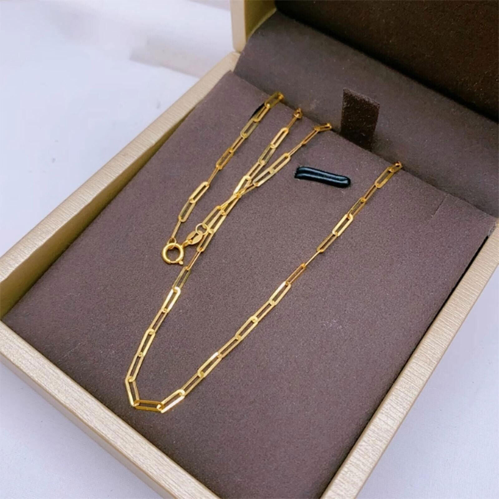 Pure 18K Yellow Gold Chain Thin Square Cable O Link Necklace 17.7inch/0.88g