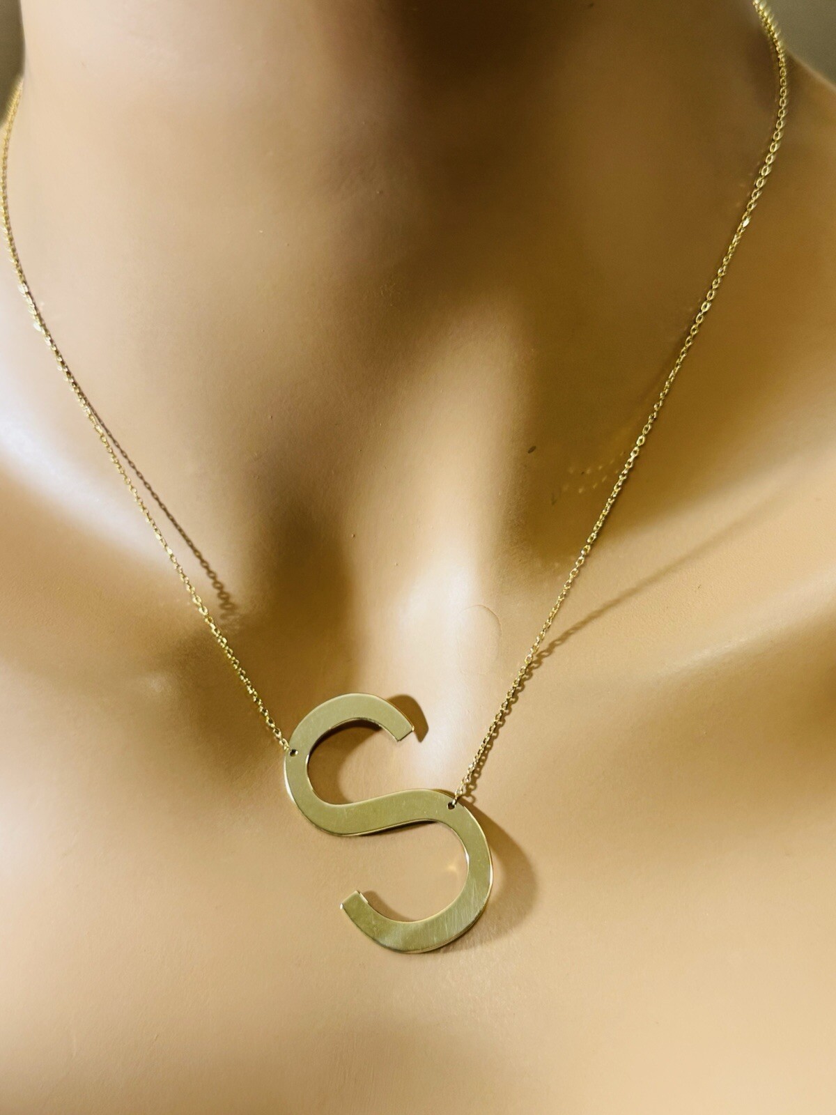 18K 750 Fine Pure Gold Letter S initial Necklace 16.5/17.5” Long 1mm 4.2g