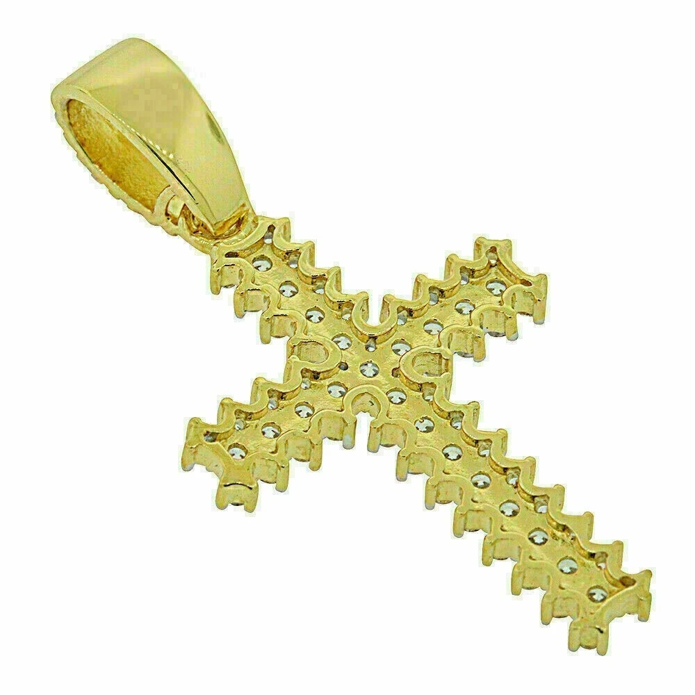 2.30Ct Round Cut Diamond Cross Pendant 14K Yellow Gold Finish 18”Free Chain