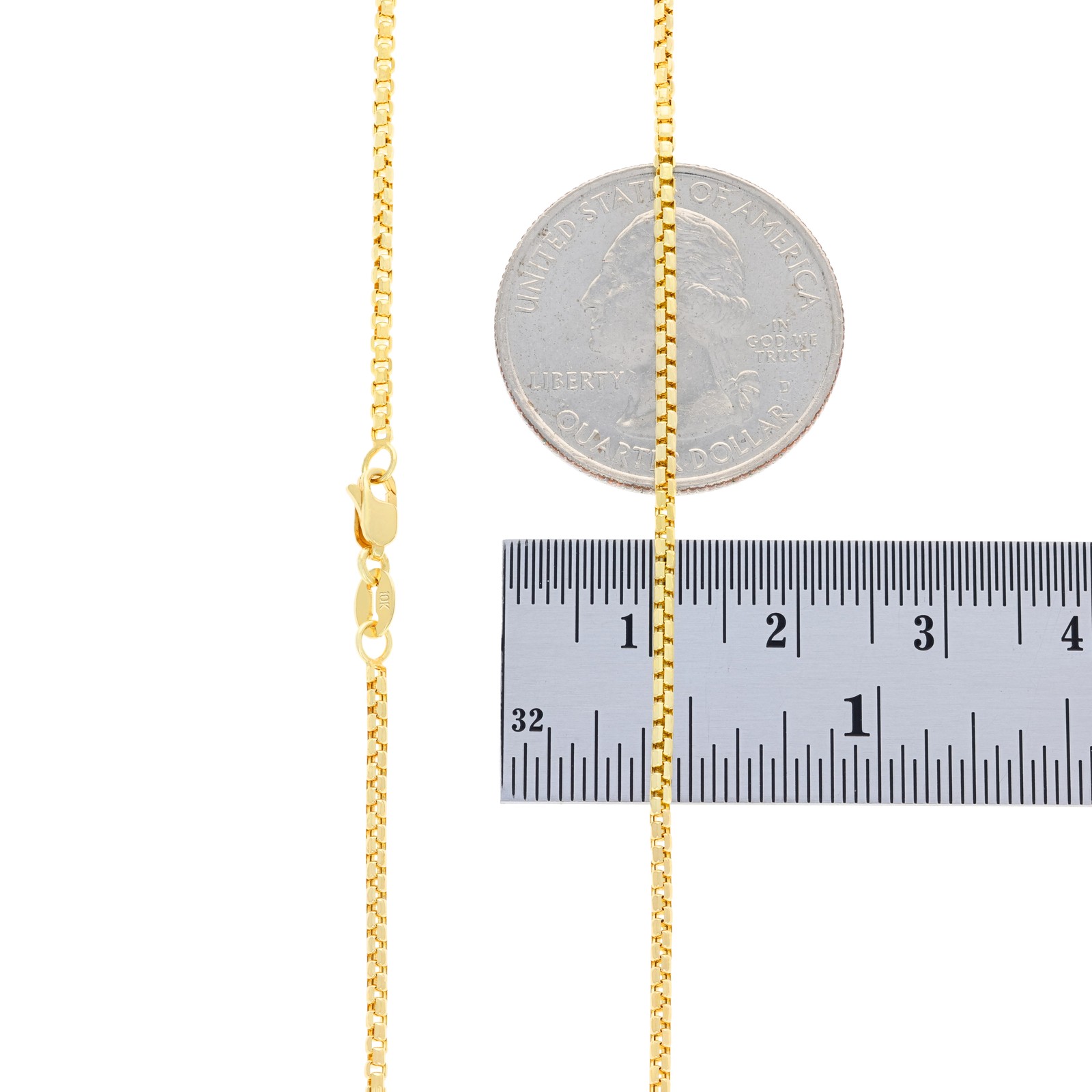10K Yellow Gold 1.5mm Venetian Round Box Chain Link Necklace Mens Women 16″- 24″
