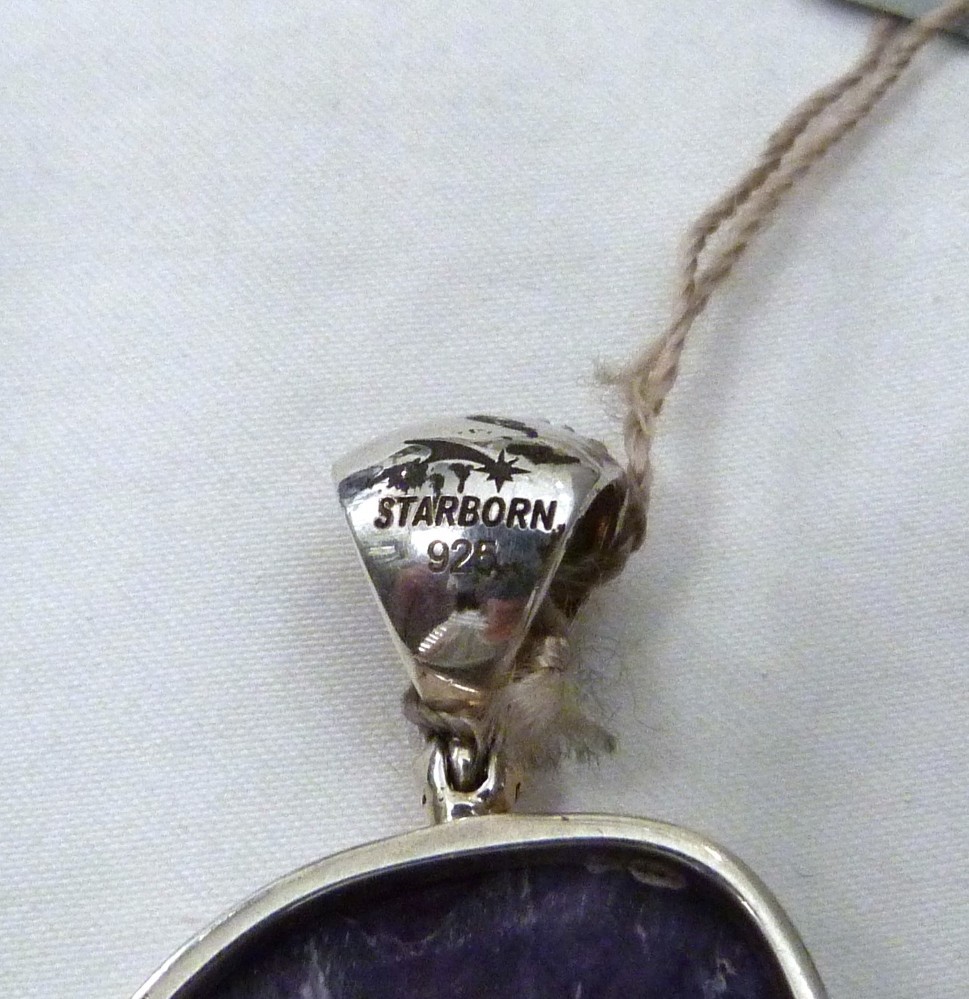 2 1/4″ STARBORN STERLING SILVER PURPLE CHAROITE WHITE TOPAZ PENDANT NEW W/TAGS