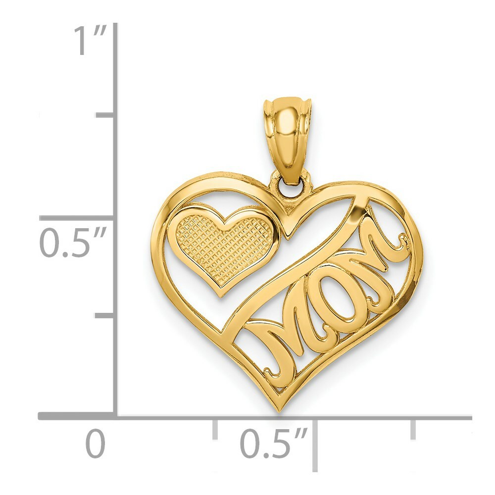 14k Yellow Gold Polished MOM In Heart Charm Charm Pendant 0.78″