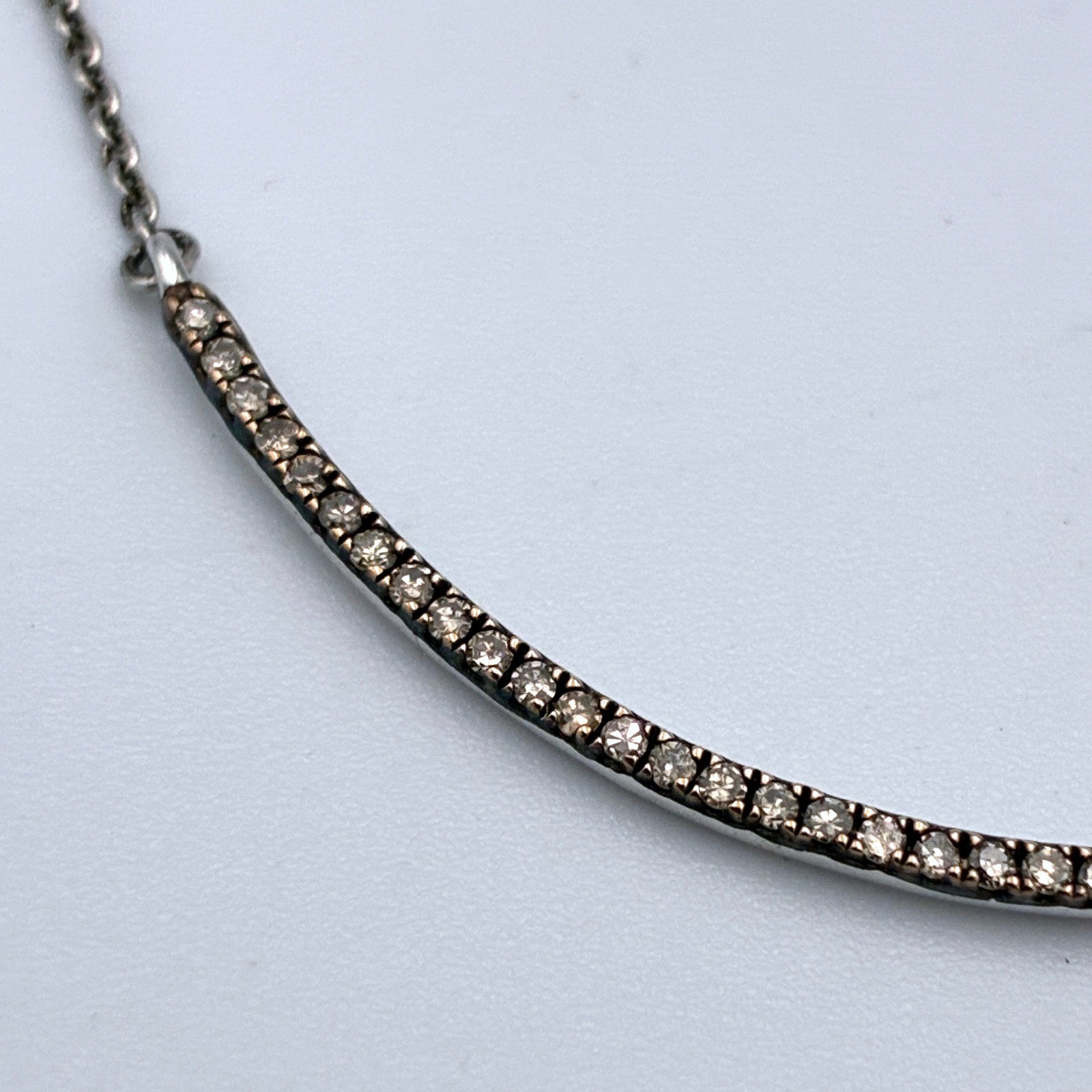 BSI Sterling Silver Natural Diamond Curved Bar Smile Pave Necklace Minimalist