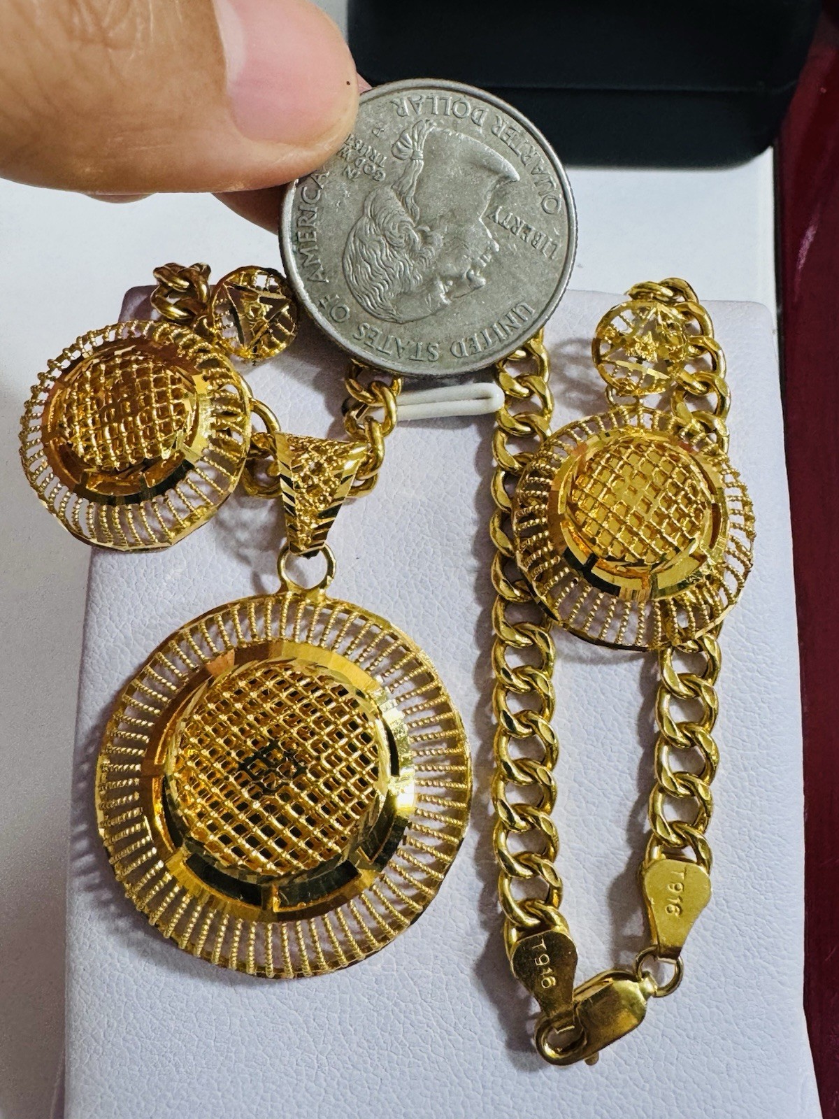 22K 916 Real Gold 18”/18.5” long Round Earring Set Necklace 21.24g 5.5mm WOMENS