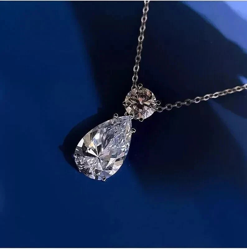 4Ct Pear Cut Lab-Created Diamond Wedding Women’s Pendant 14k White Gold Finish