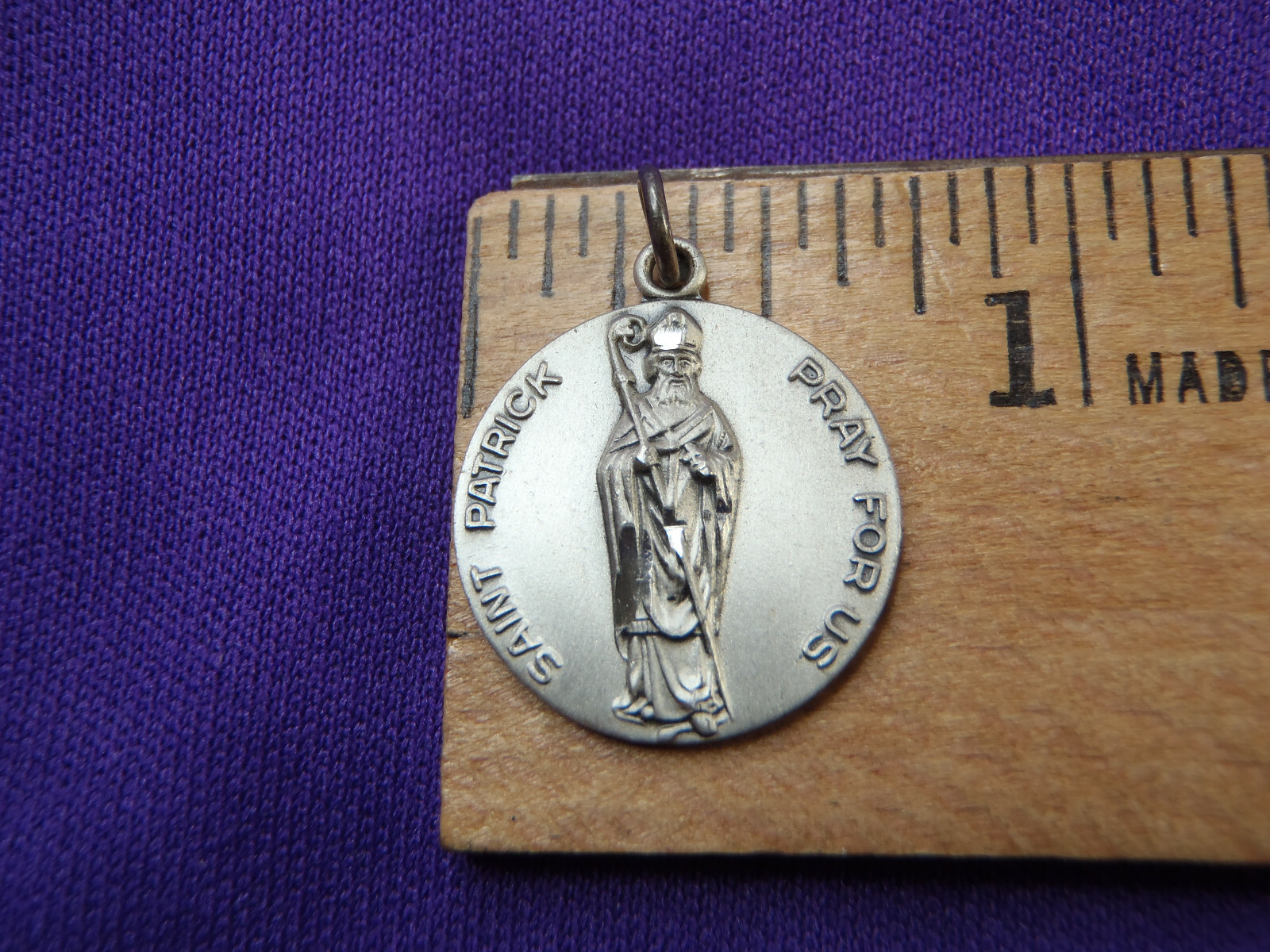 Sterling Silver Old Stock Saint Patrick Religious Pendant Pray For Us