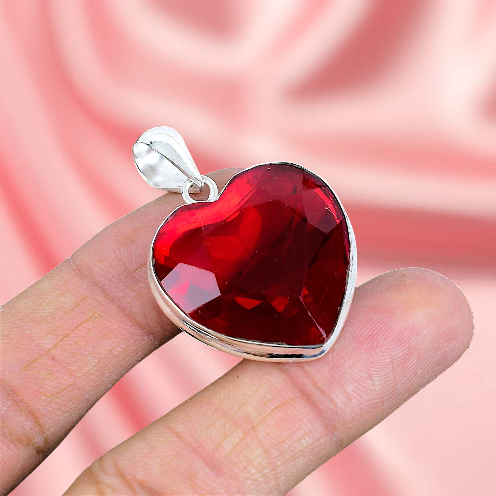 Red Garnet Silver Pendant 925 Sterling Silver Handmade Pendant Silver Pendant