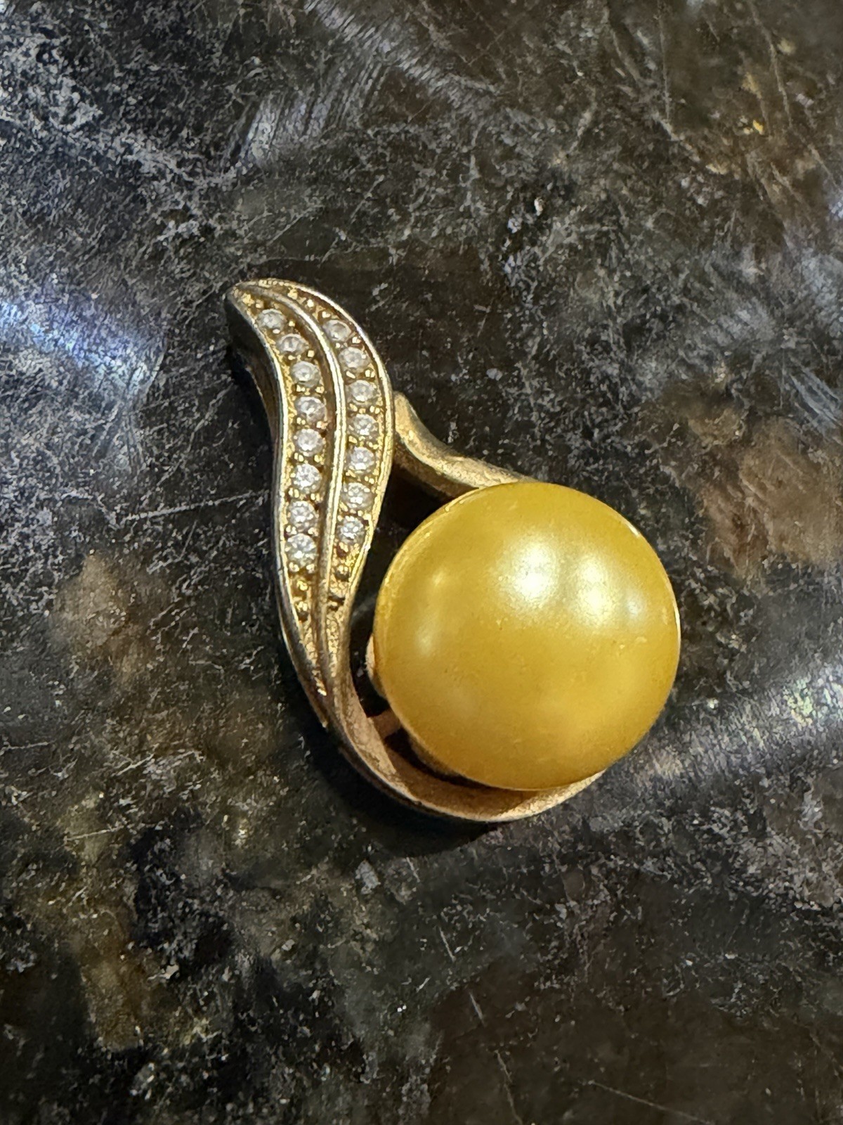 Sterling Silver Vermeil Gold Yellow Pearl Pendant 925 Stamp 2.9g