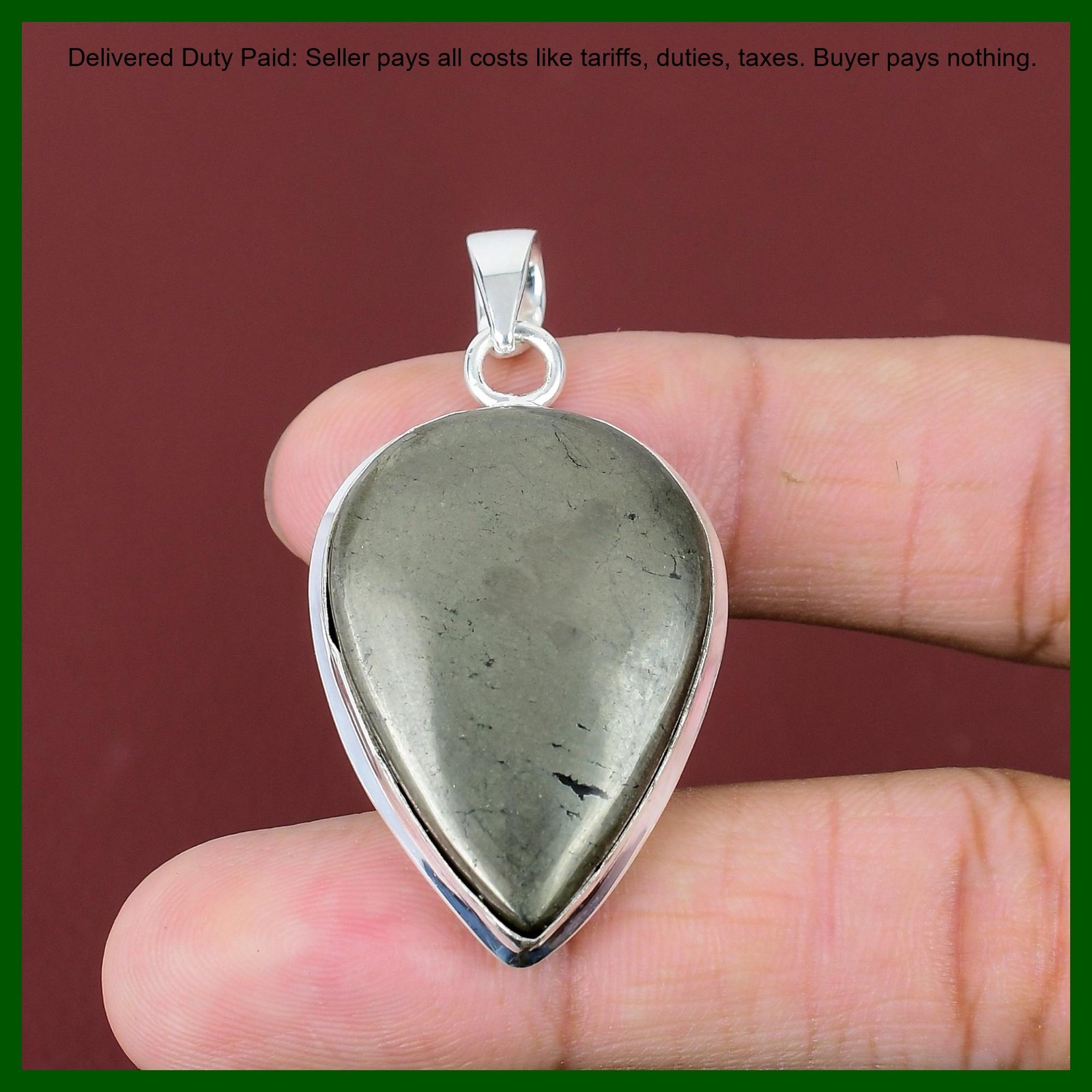 925 Silver Pear Pyrite Gemstone Solar Chakra Engagement Birthday Pendant Jewelry