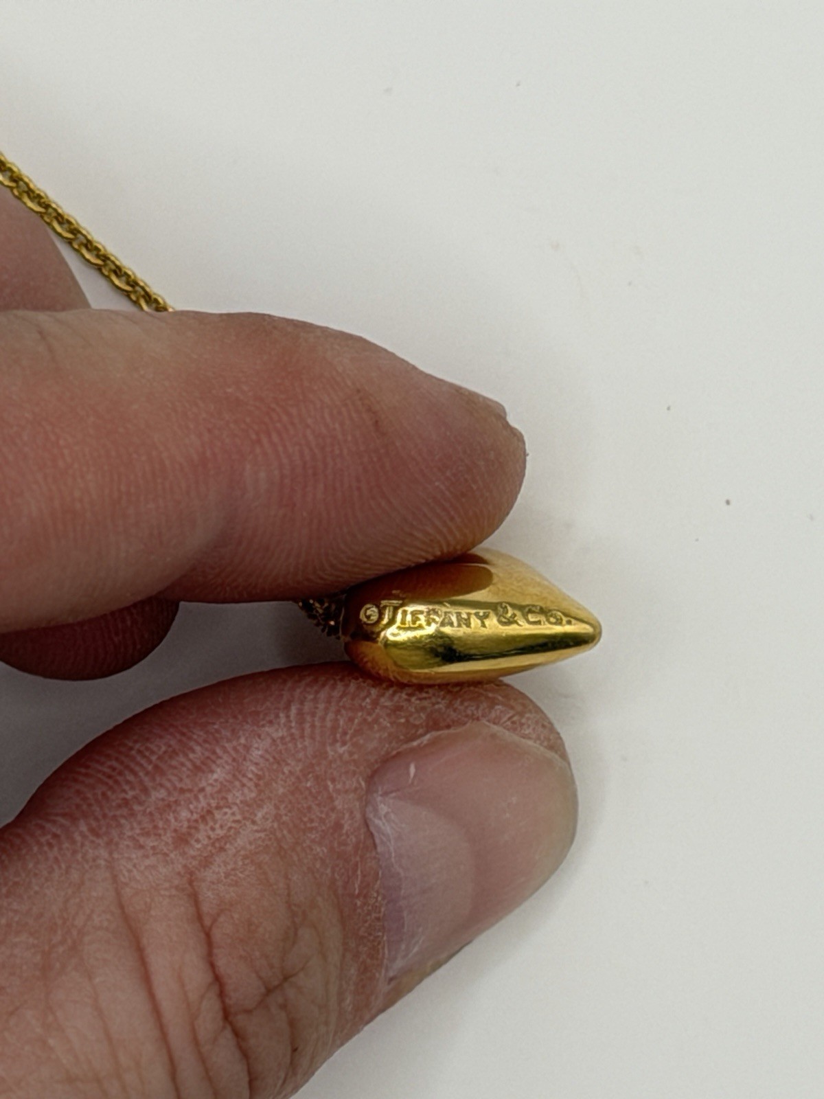 Tiffany & Co. 18K Yellow Gold Heart Charm Pendant Necklace Cable Chain