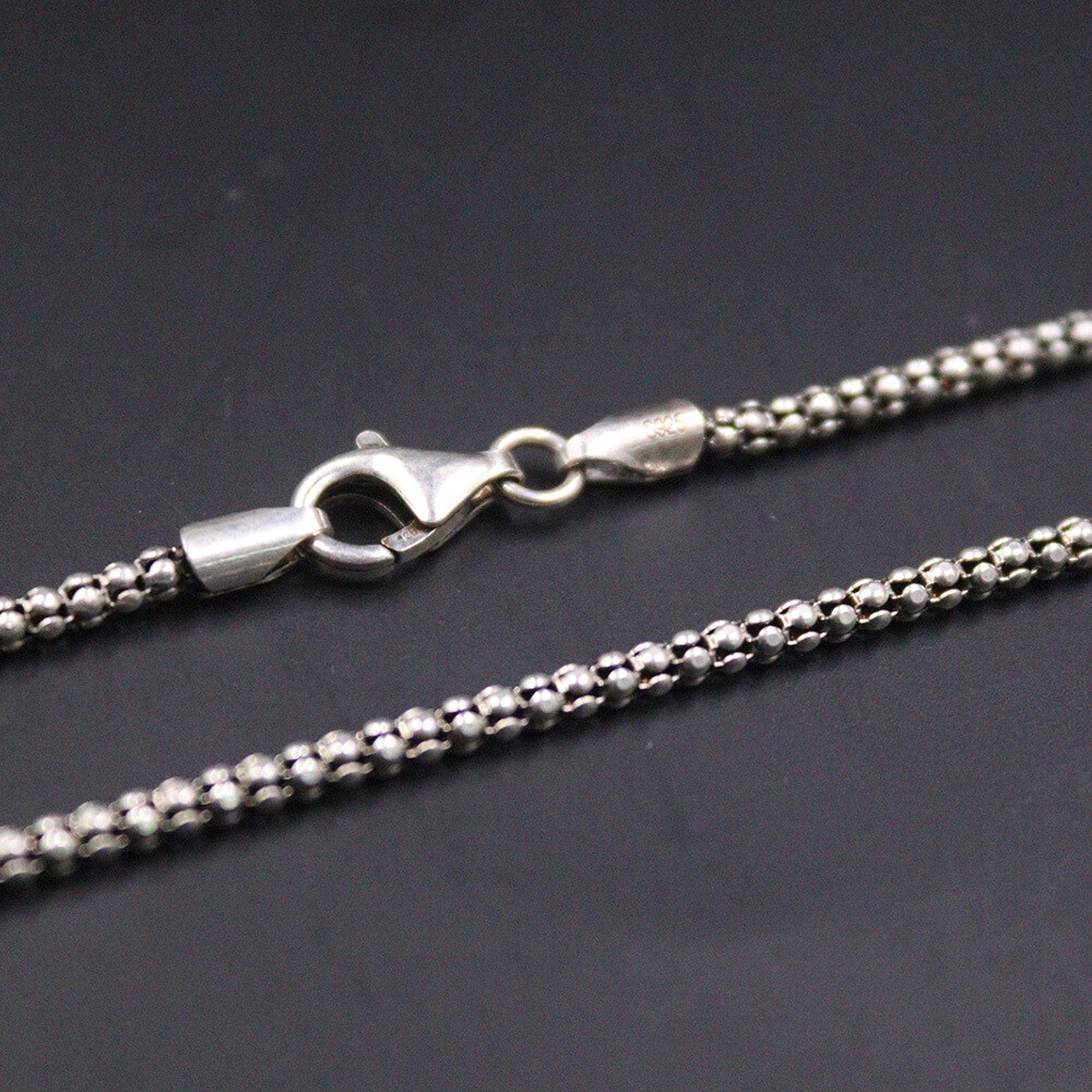 Sterling Silver Chain 925 Men Necklace Vintage Jewelry Popcorn Chain 28inchL