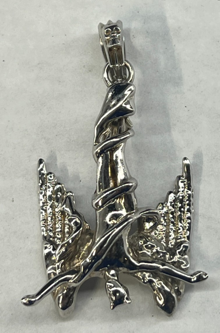 Hard Jewelry Sterling Silver Fallen Angel XL 2.25″ Pendant Lucifer Devil Biker