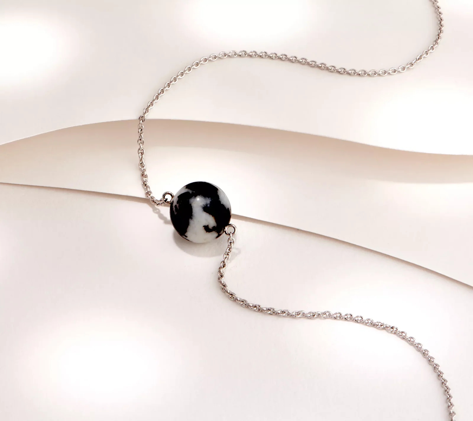 Generation Gems Opaque White Buffalo Gemstone Solitaire Bead SS Necklace