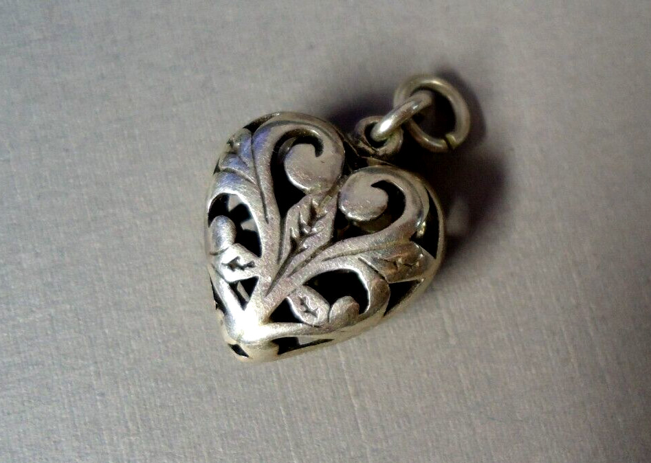 Old Unbranded Sterling Silver Openwork Filigree Fat Puffy Heart Charm Pendant