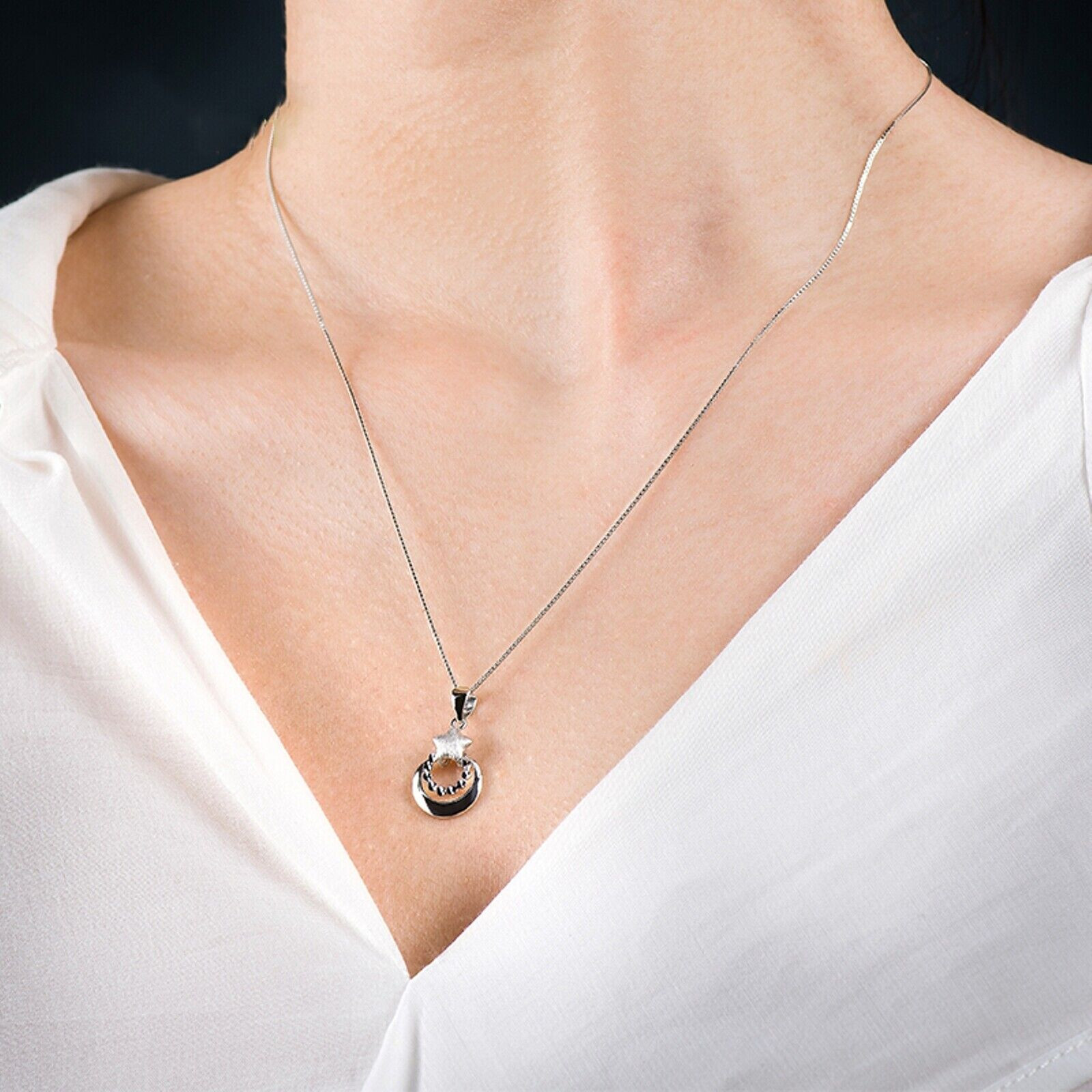 Pure Platinum 950 Pendant Men Women Gift Lucky Star Moon Circle Pendant 2-2.2g
