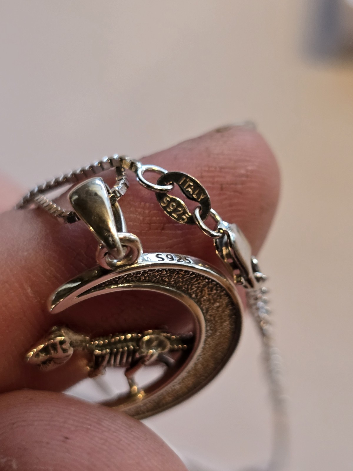 CULENDA Sterling Silver 925 Dinosaur Moon Pendant Box Chain Necklace