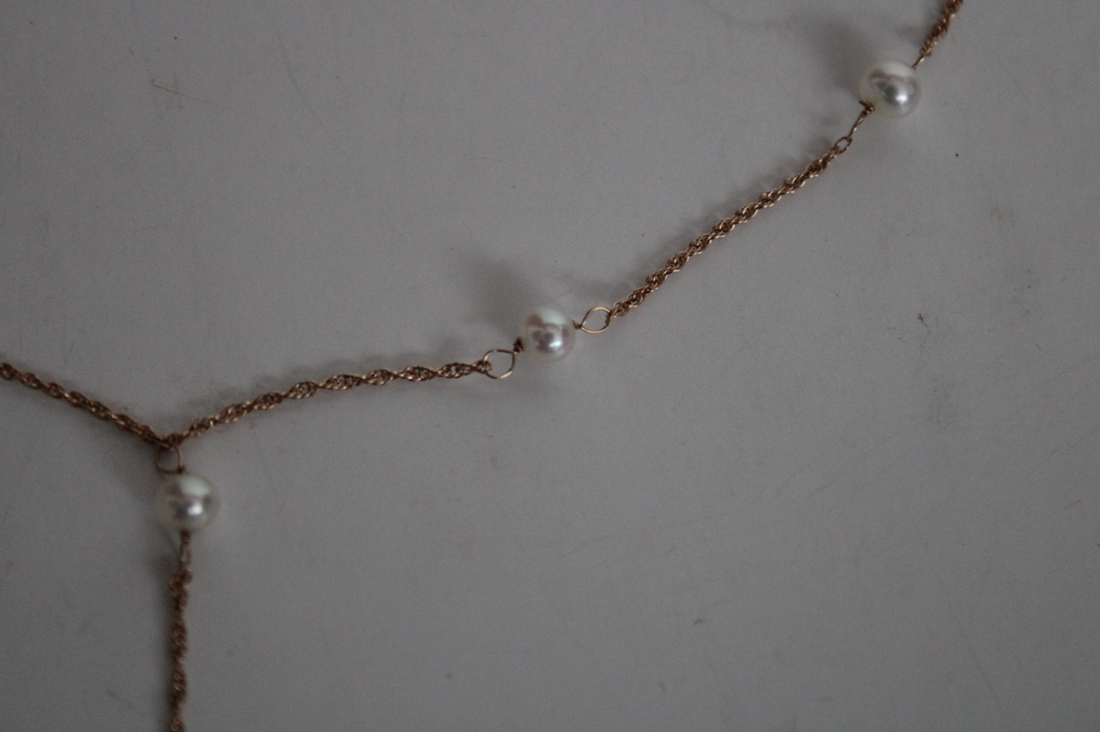Vintage 14k Yellow Gold & Pearl Y Drop Dangle Necklace, HZ (16.25″)