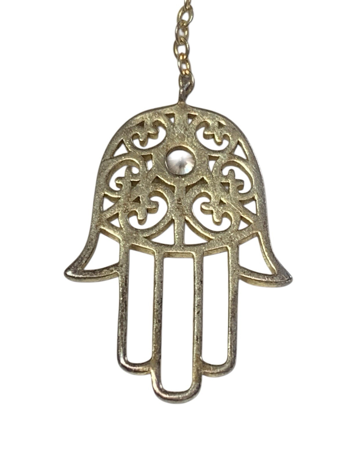 Unbranded Hamsa Hand Pendant Silver Toned Chain Gemstone Necklace