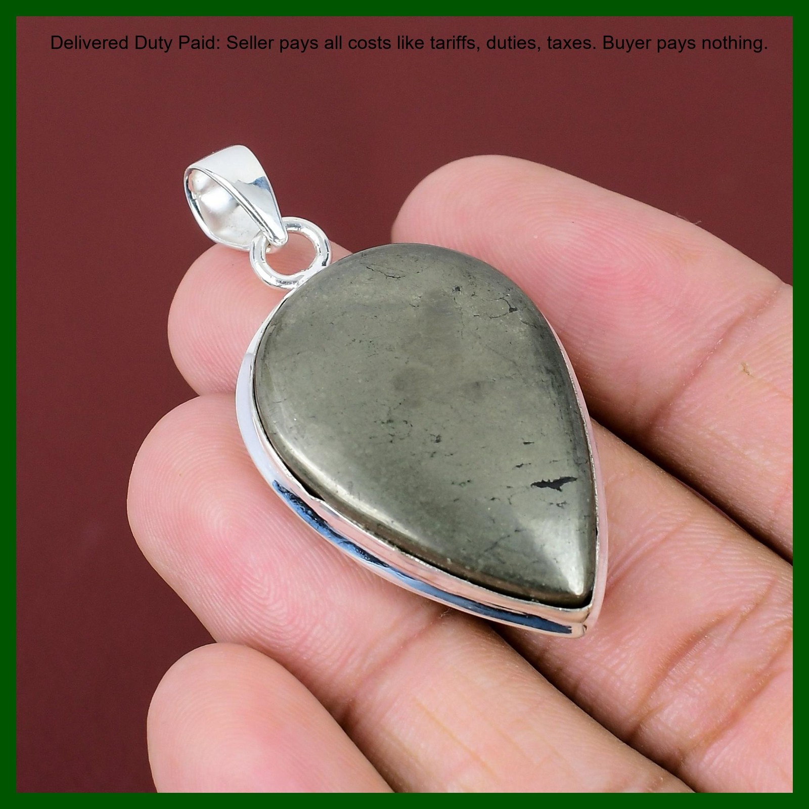 925 Silver Pear Pyrite Gemstone Solar Chakra Engagement Birthday Pendant Jewelry