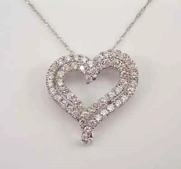 1.50Ct Round Cut Diamond Heart Pendant 14K White Gold Plated 18” Chain