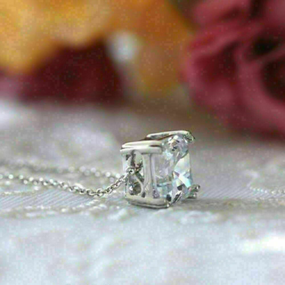 2 Ct Asscher Moissanite Solitaire Pendant 18 “Necklace 14k White Gold Plated