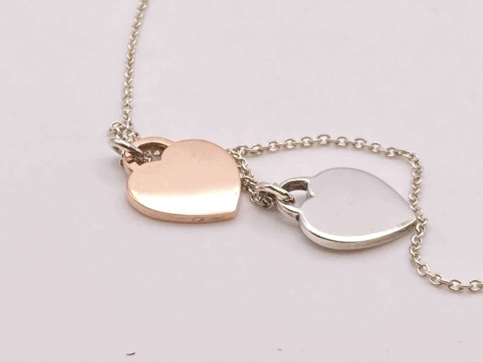 Tiffany & Co. Return to Round Duo Heart Rubedo Metal Necklace Silve 16″ 2.9g