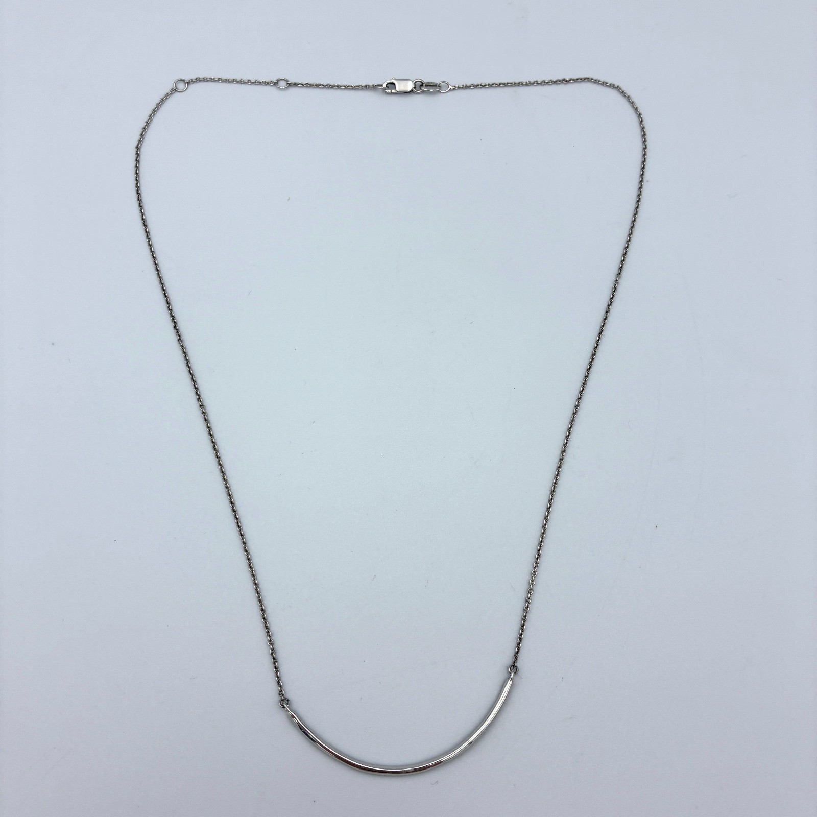 BSI Sterling Silver Natural Diamond Curved Bar Smile Pave Necklace Minimalist