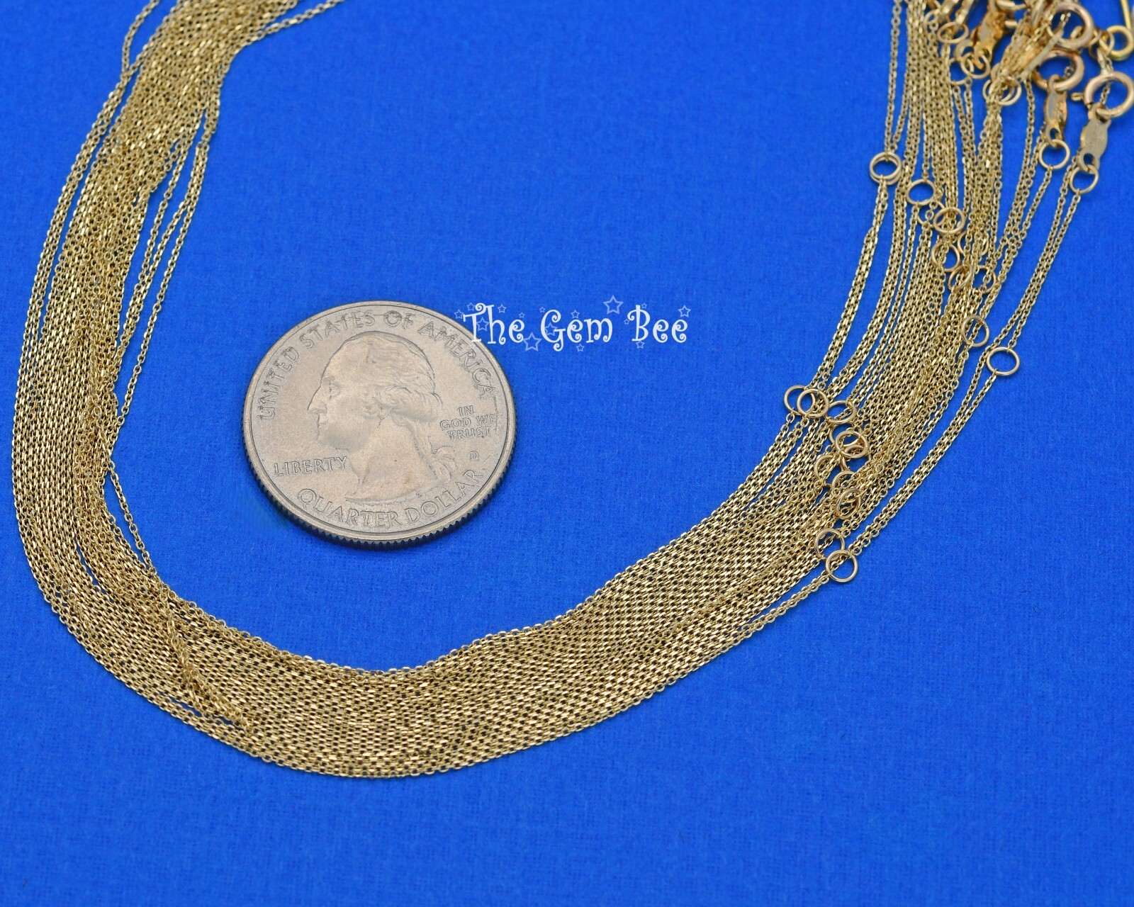 14K Yellow GOLD 0.8mm Cable Chain Necklace 16 17 18 inch Adjustable Length clasp