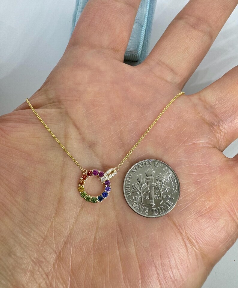 1.40Ct Round Cut Lab Created Multicolor Circle Pendant 14K White Gold Plated