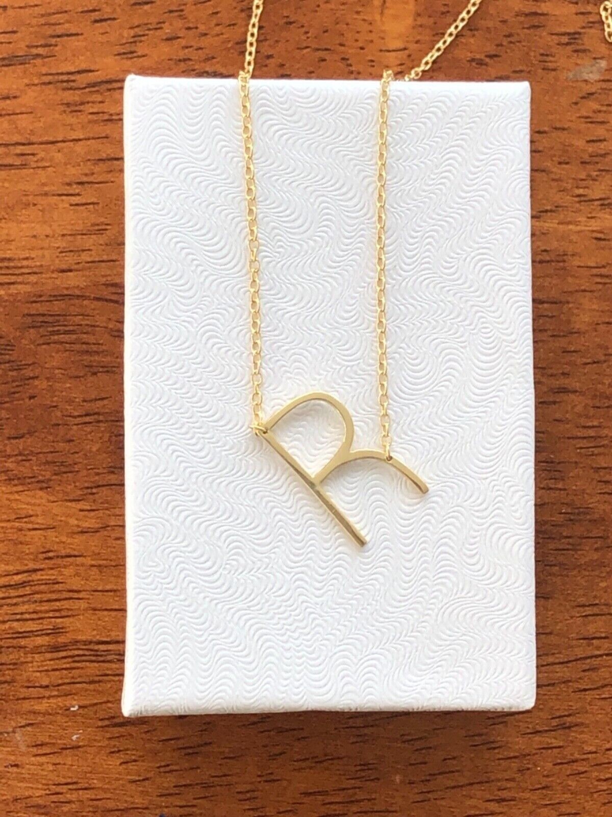 925 Sterling Silver Sideways Initial Letter R Pendant Necklace Gold Women 16mm