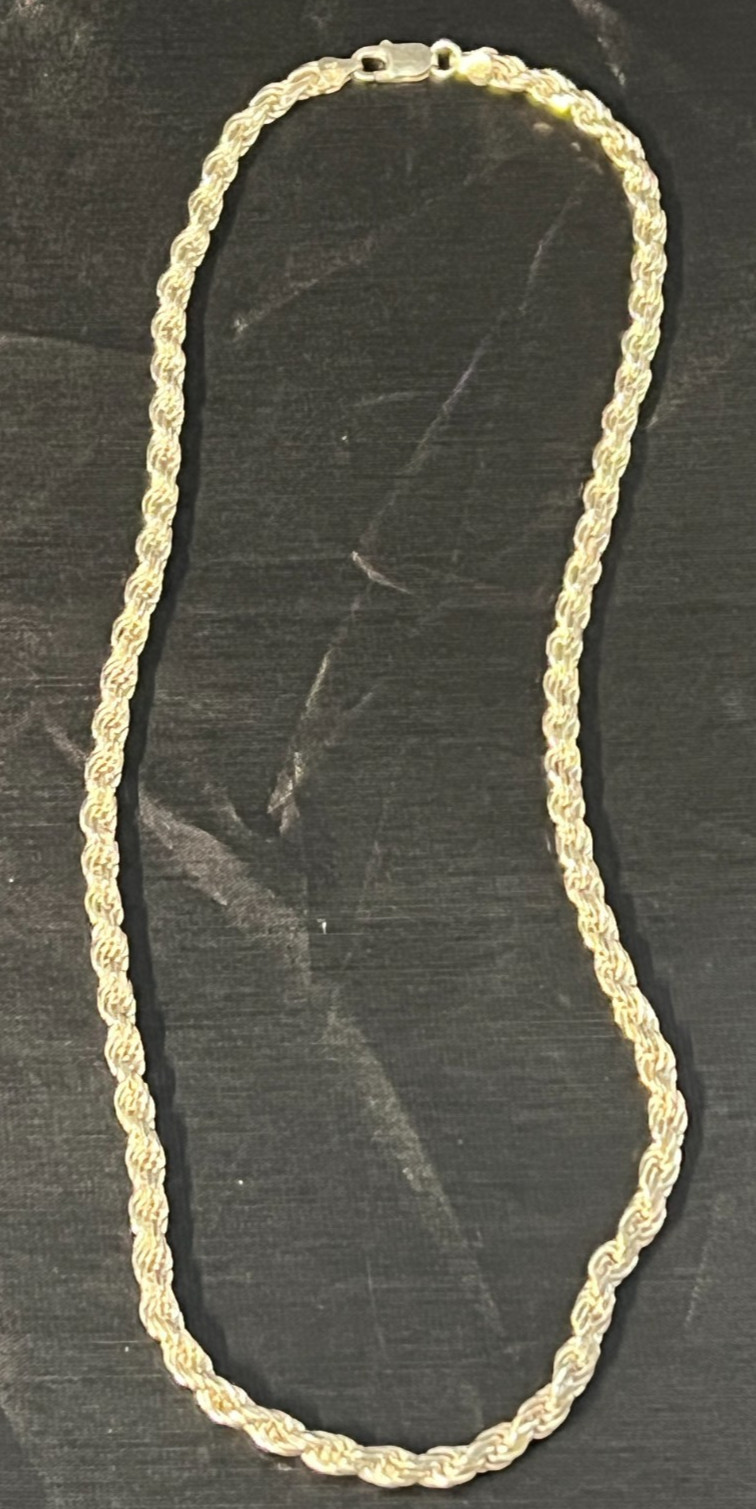AGI 925 Sterling Silver 5mm Rope Chain Necklace 24″ Length 66.1g Italy HEAVY
