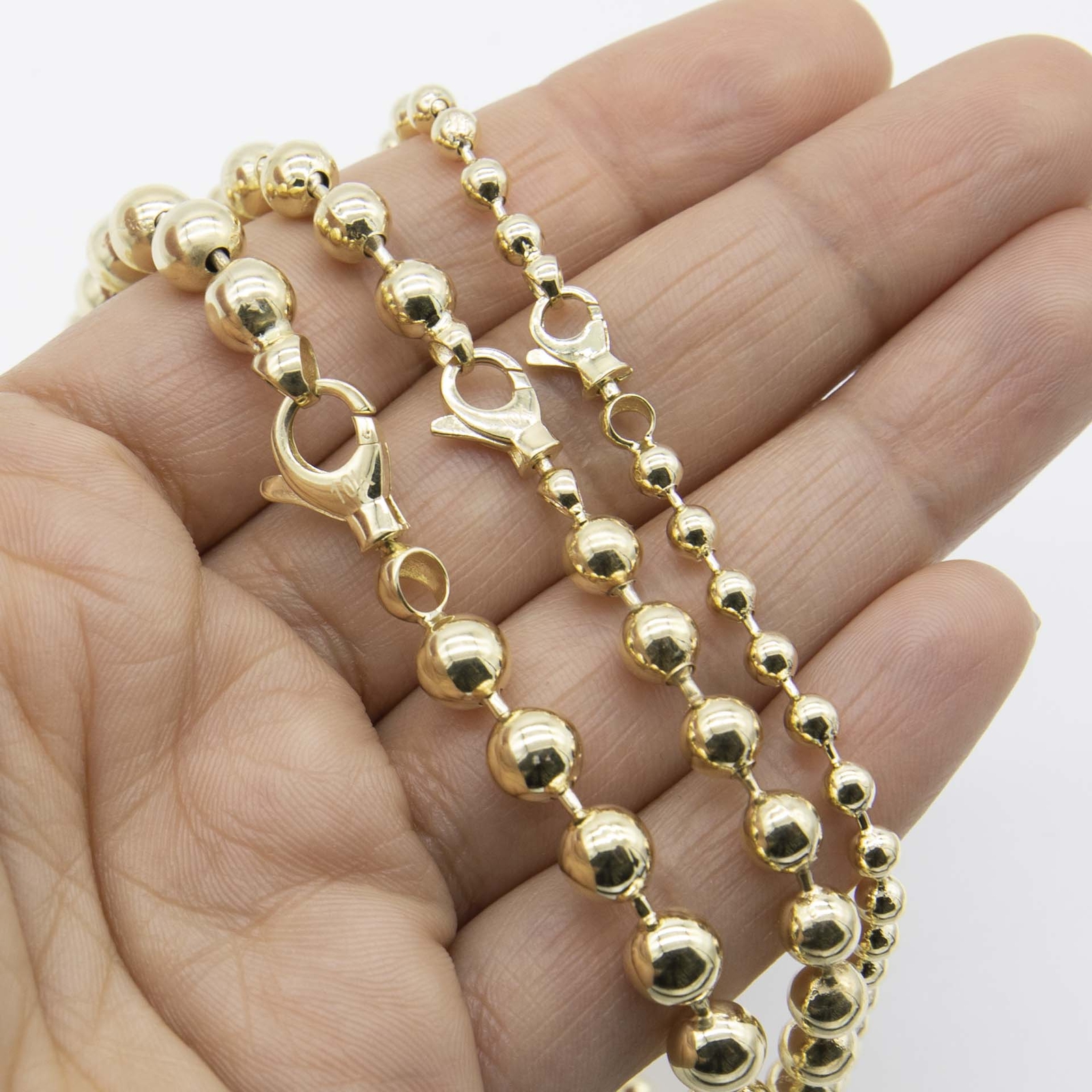 Shiny Bead Ball Chain Necklace Real 10K Yellow Gold All Sizes