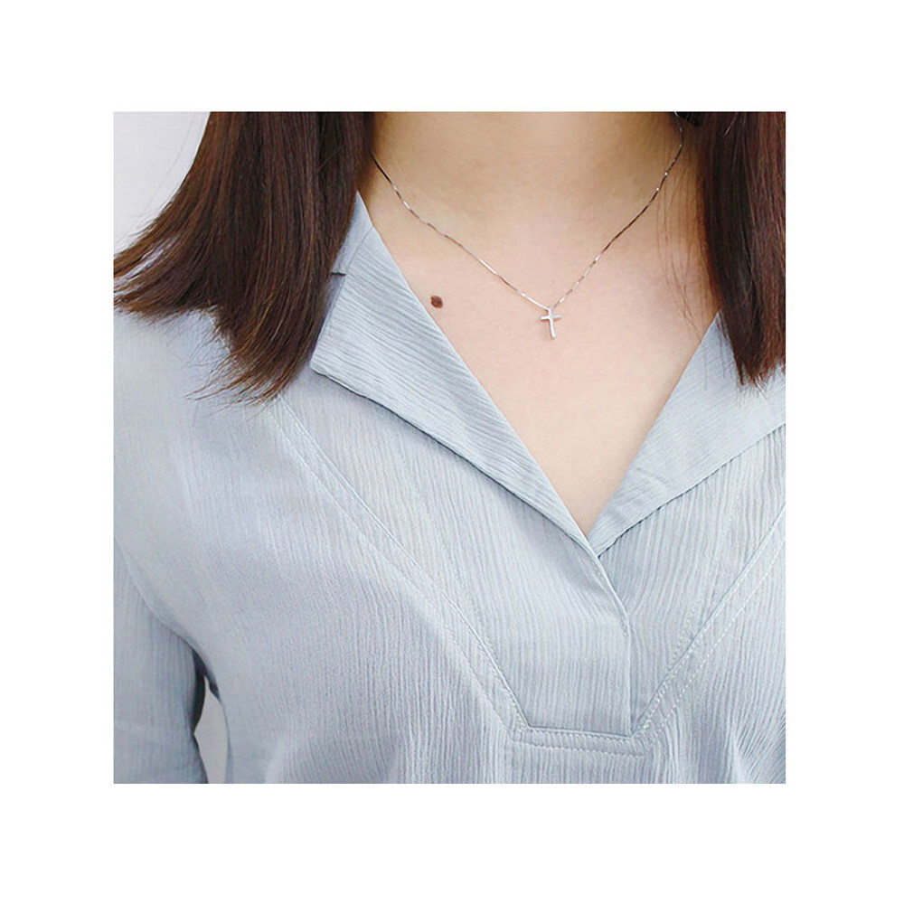 Real Solid 925 Sterling Silver Minimalist Tiny Cross Necklace, Mens Necklace