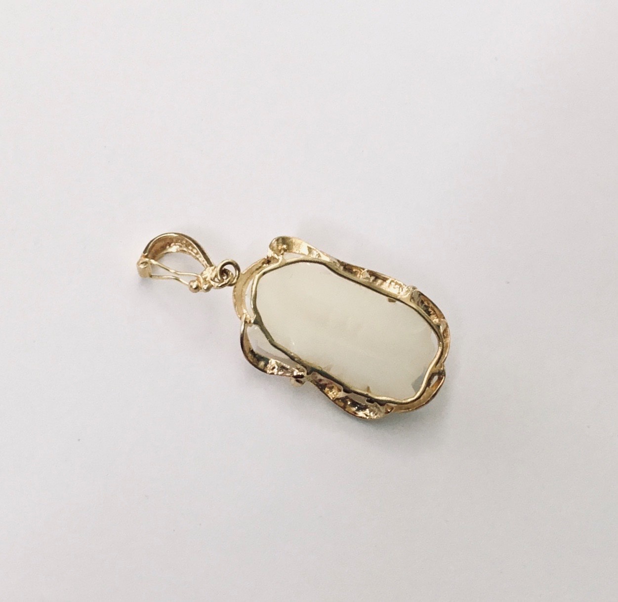 Genuine Natural White Coral Hand Carved Flower 14K Yellow Gold Pendant Enhancer