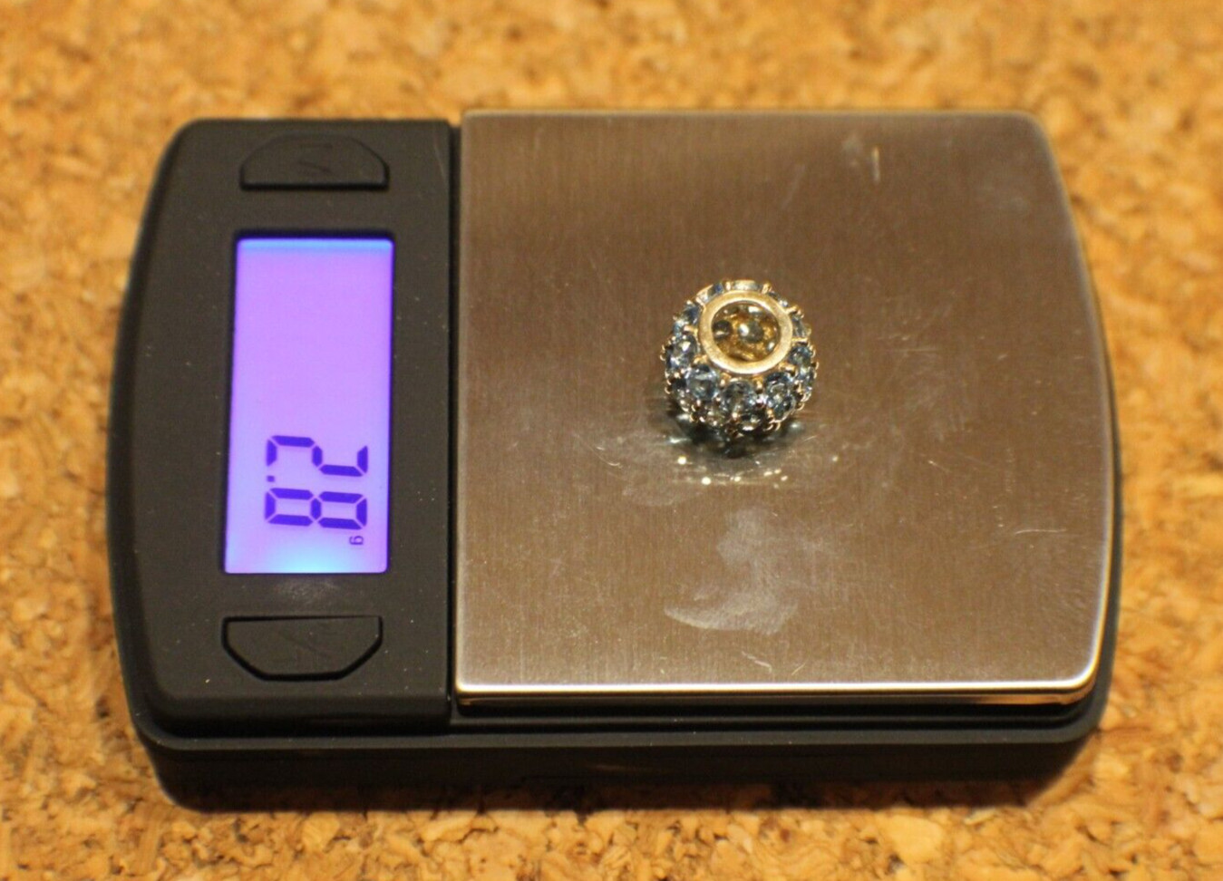 Solid 10K Yellow Gold Pave Bead Blue Topaz Pendant Slide Loads of Sparkle