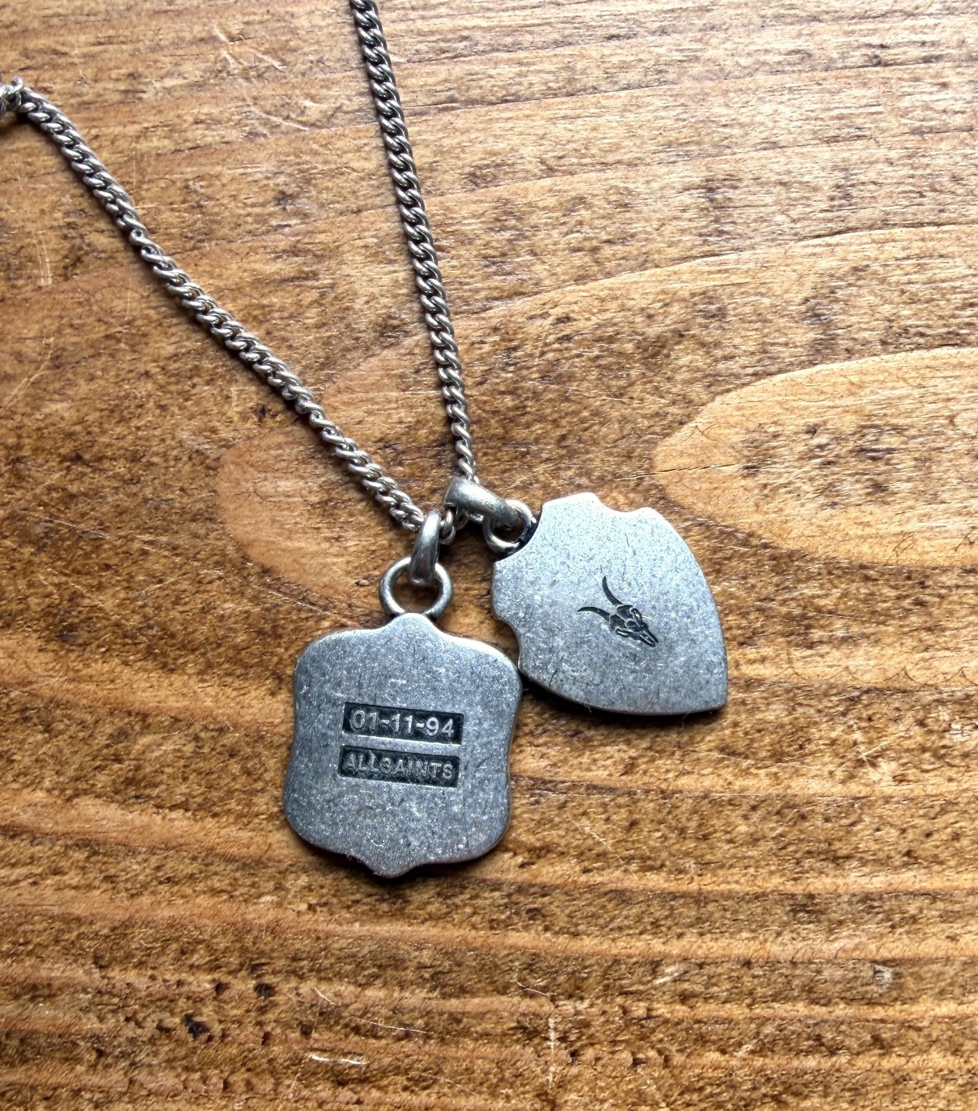 AllSaints SHIELD 925 Silver Necklace Sterling Charm Pendant Unisex Ladies Mens