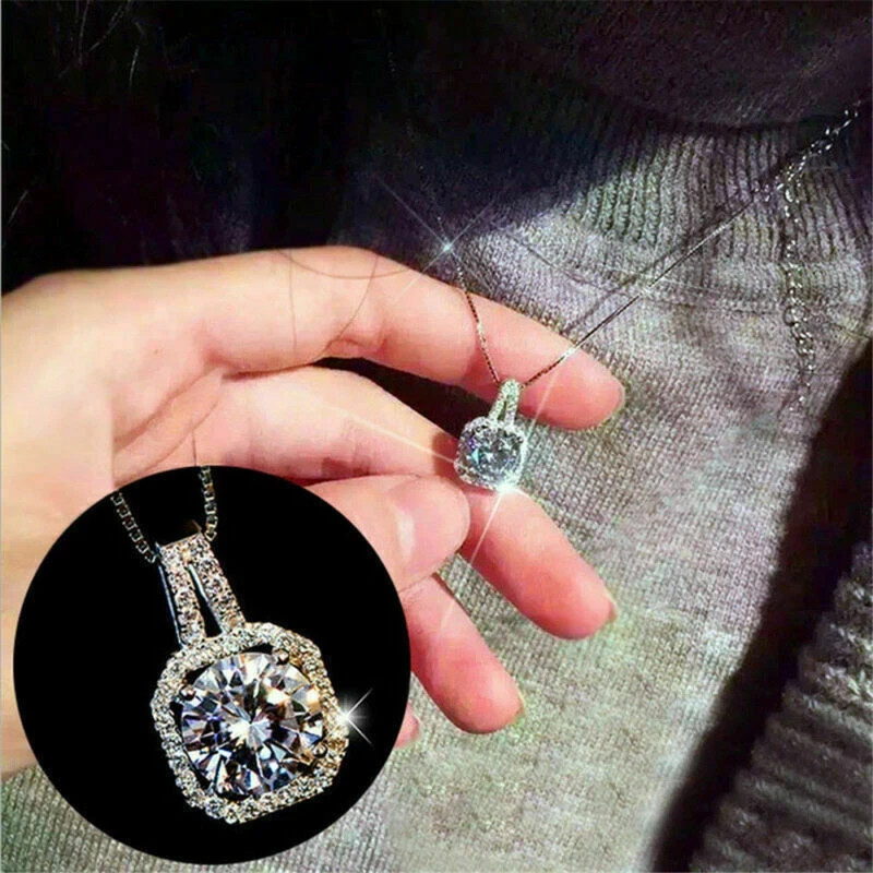 New Design 2Ct Lab Created Diamond Halo Pendant Necklace 14K White Gold Finish