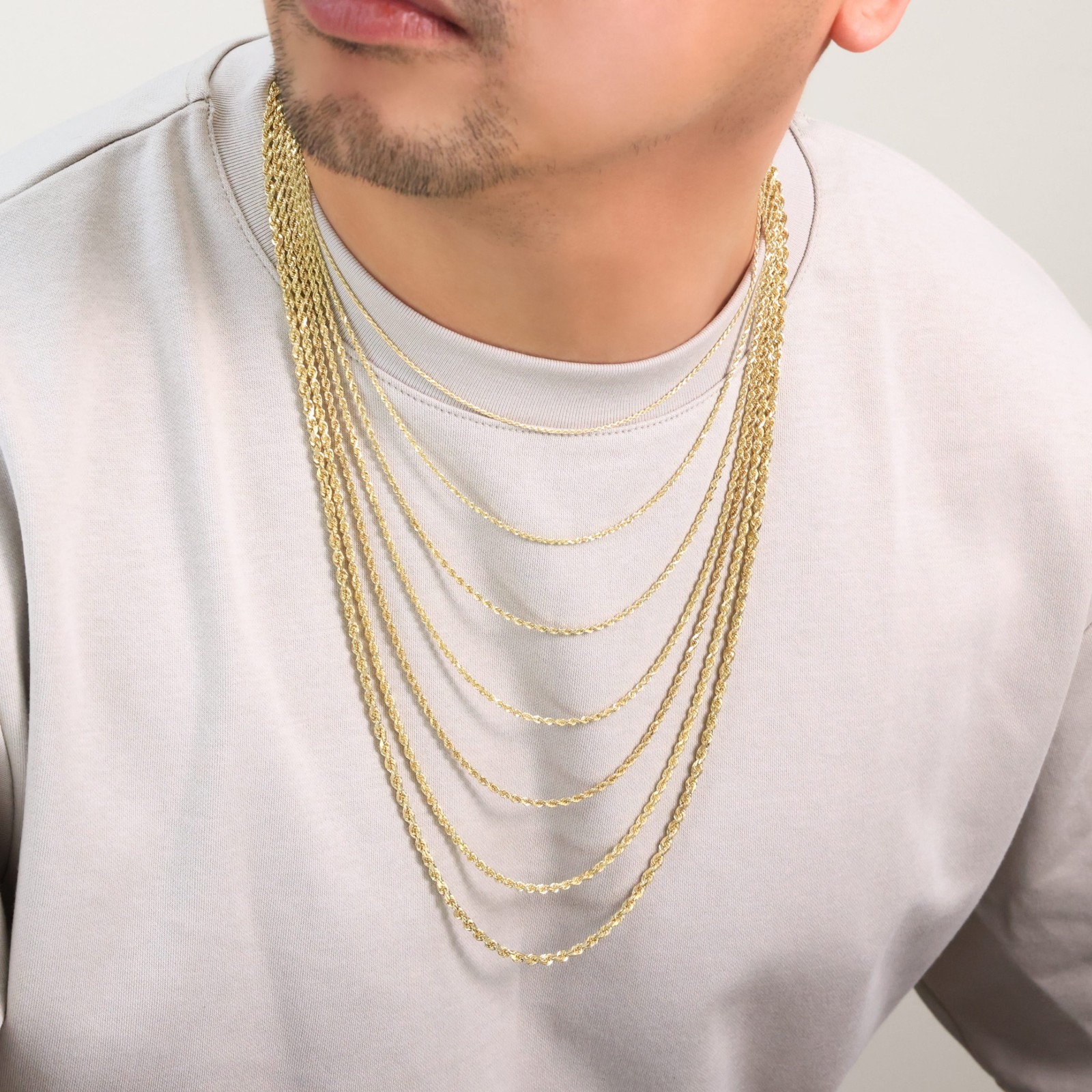 14K Yellow Gold Solid 1mm-10mm Rope Chain Diamond Cut Pendant Necklace 16″- 30″