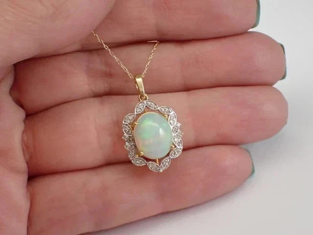 Natural Fire Opal 3Ct Oval Cut Vintage Halo Pendant 14KYellow Gold Plated Silver