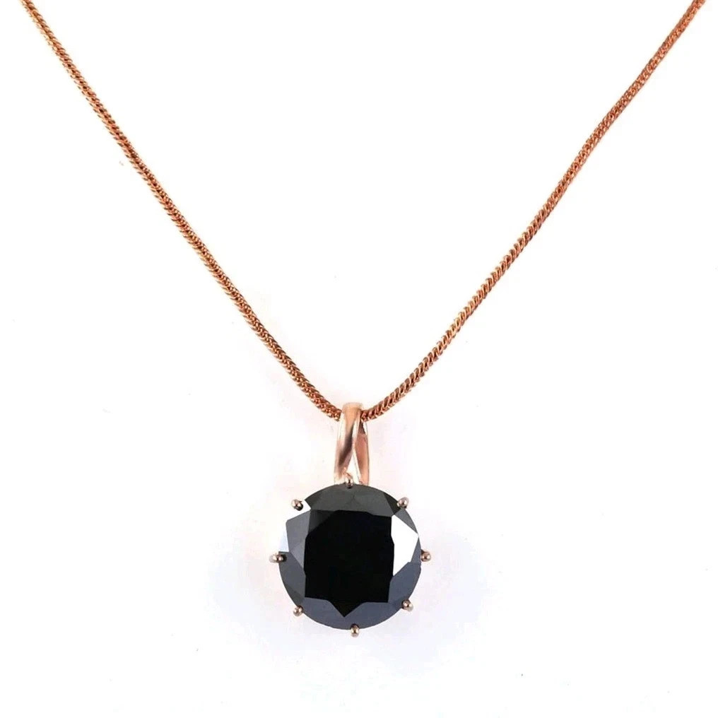 Minimalist 12 Ct Black Diamond Pendant Rose Gold Plated AAA Certified Ideal Gift