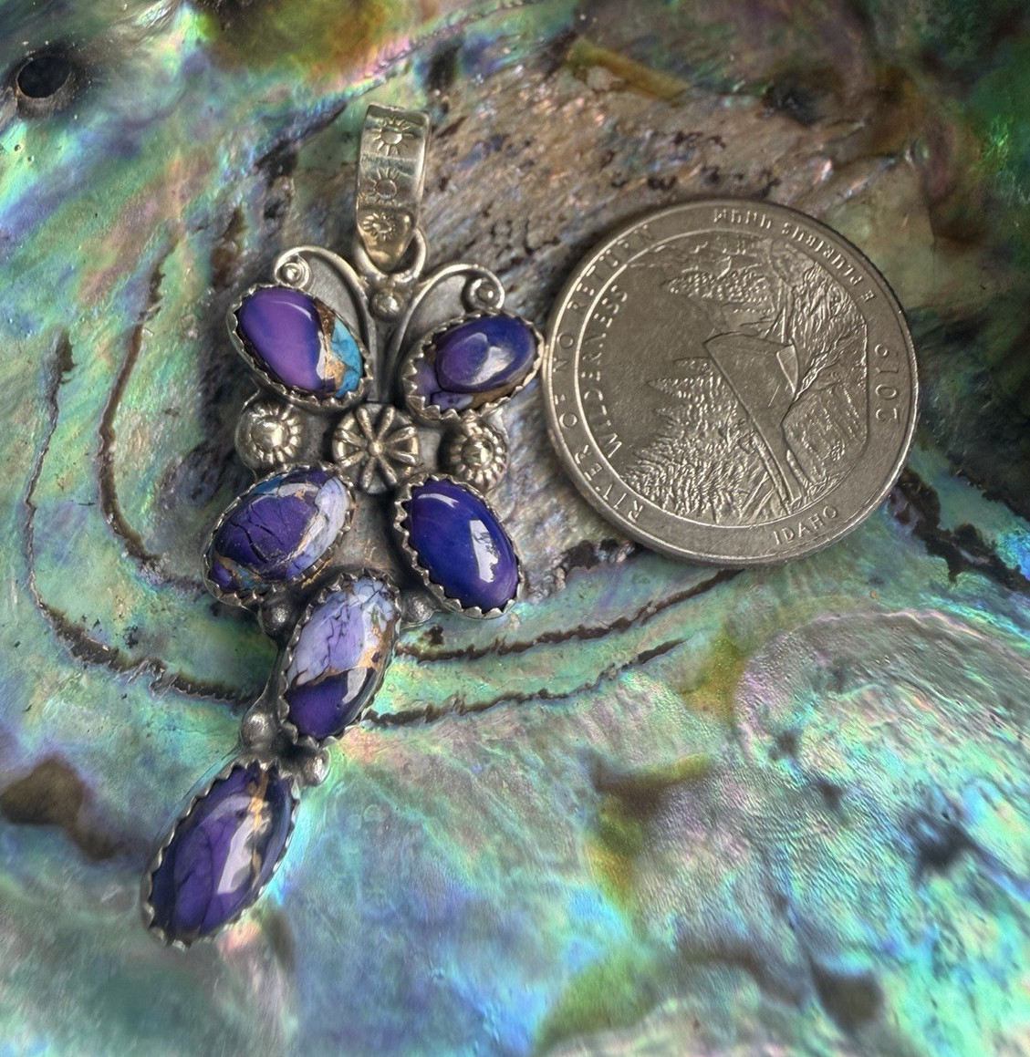 925 Sterling Silver Purple Dahlia Turquoise Cluster dragonfly Pendant