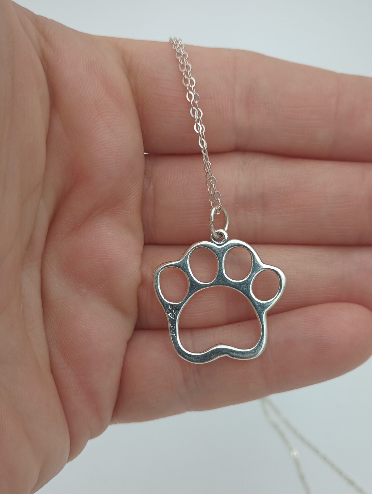 sterling silver charm paw pendant paw print necklace 18″ necklace 925 .925