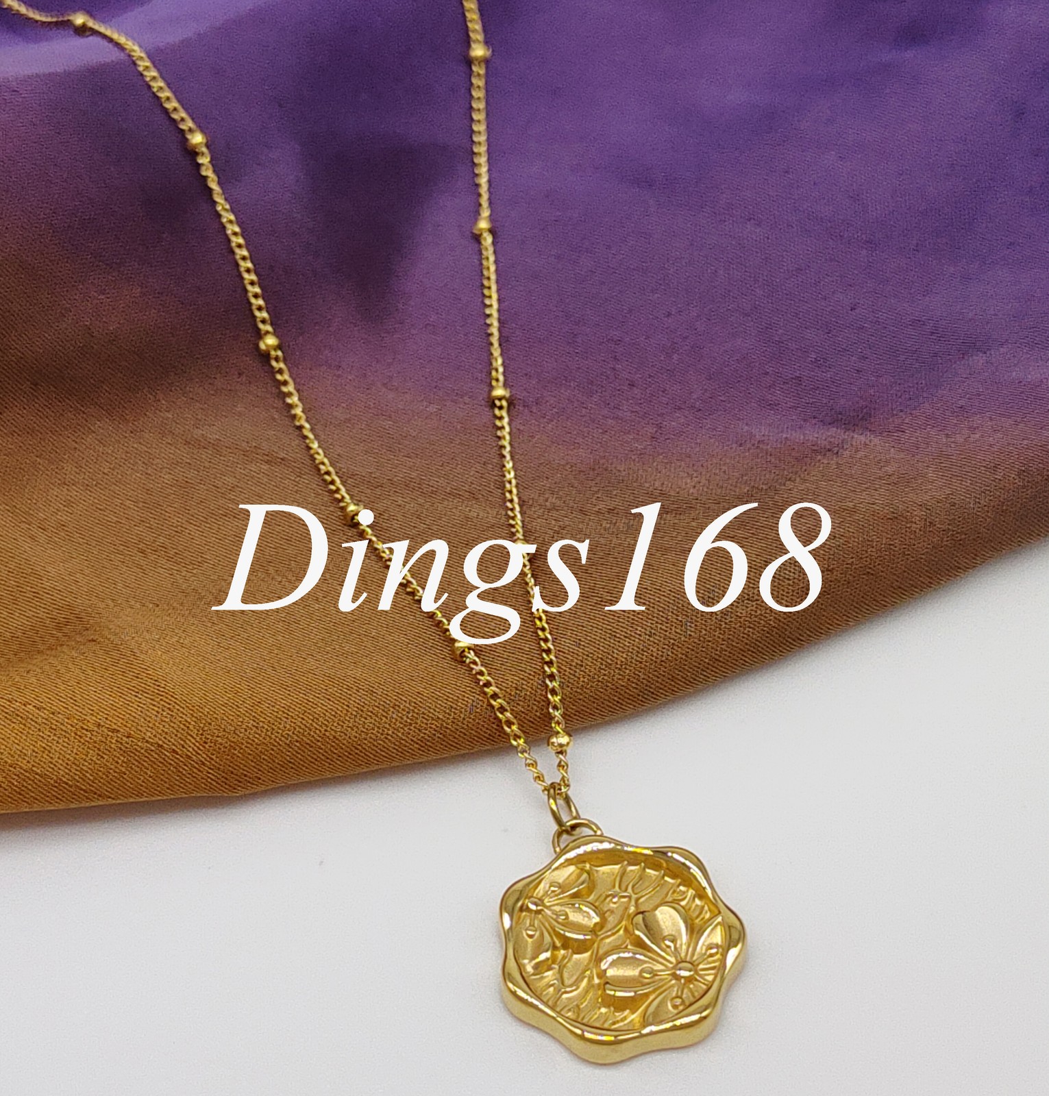 18K Yellow Gold Filled Nickel/Lead-Free 0.6″ Flower 16+2.4inch 1mm Thin Necklace