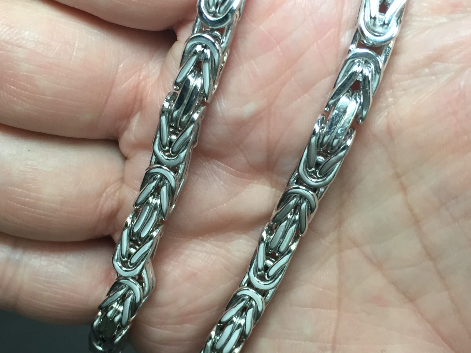 14k White Gold 24″ Mens Solid Byzantine Square Super 6.7mm 200 Gr Chain/necklace