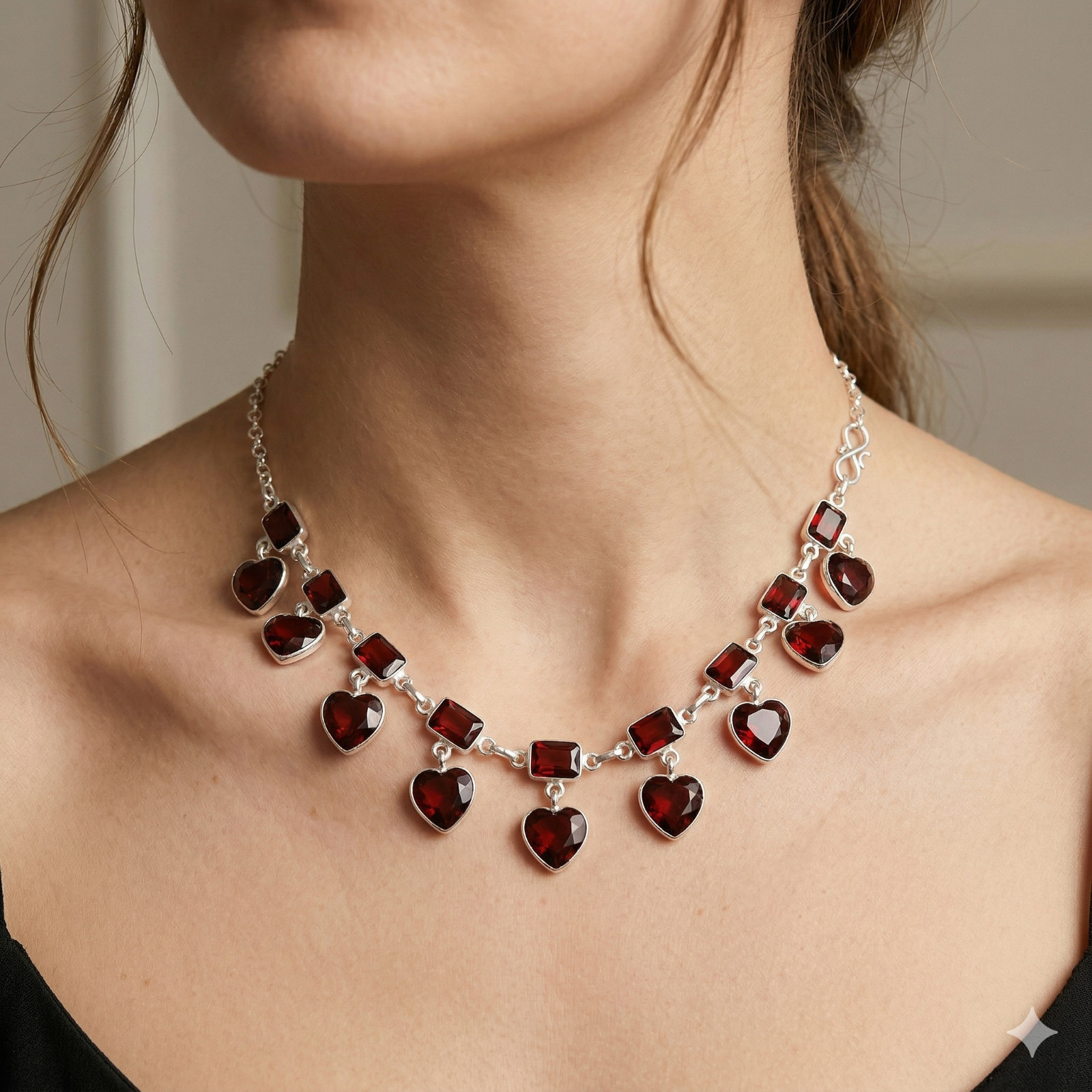 Mozambique Garnet Gemstone 925 Sterling Silver Bohemian-Style Jewelry Necklace