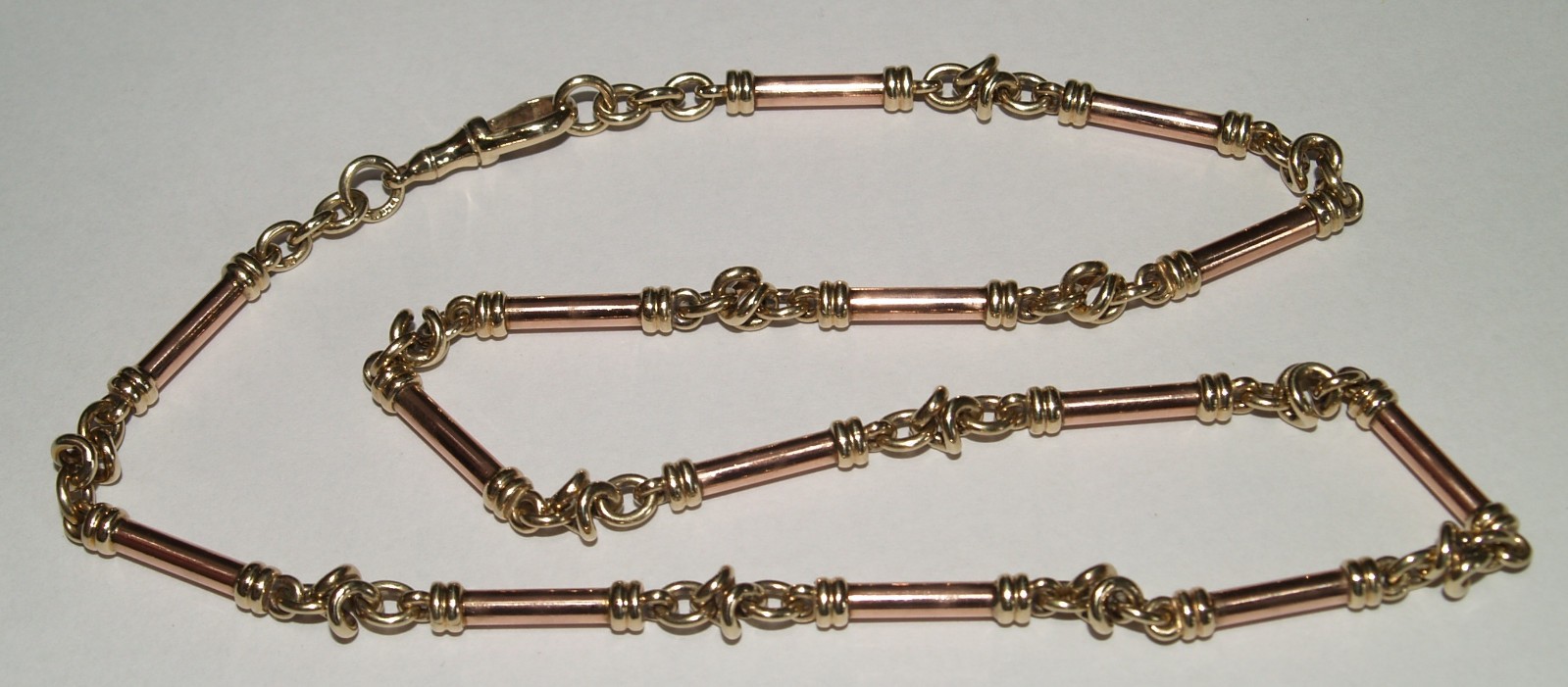 Heavy 45 gram 9ct Yellow And Rose Gold Bar Link Necklace 51cm
