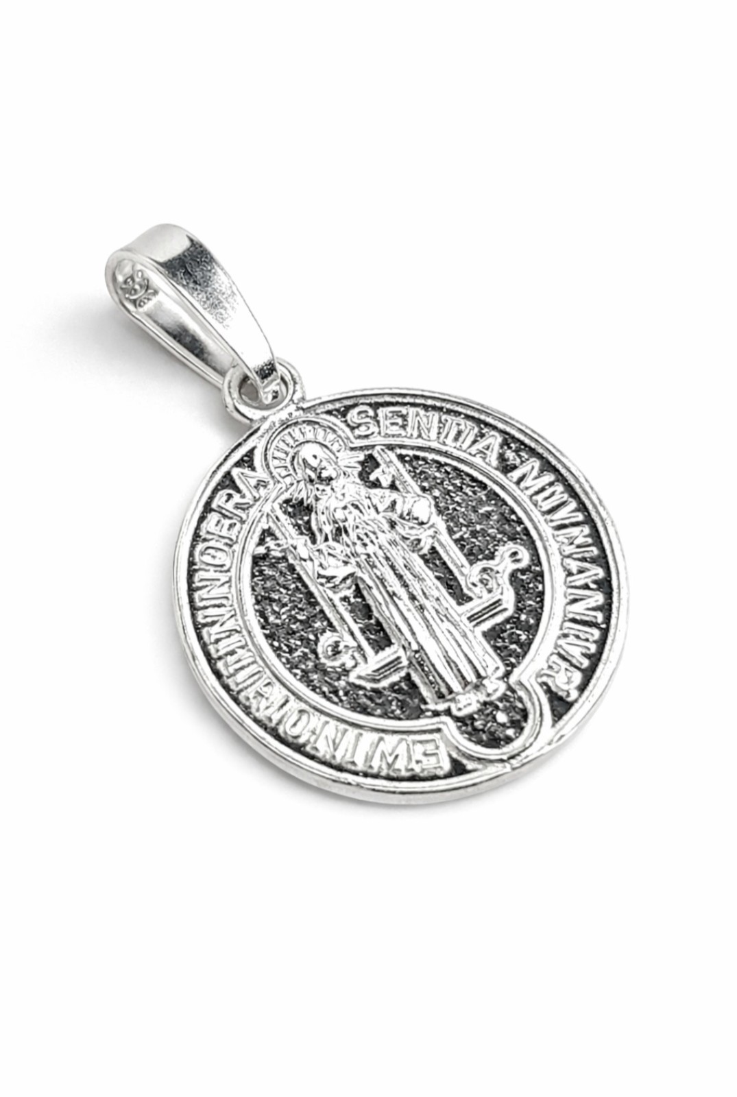 San Benito Medal Saint Benedict Pendant 925 Mex. Sterling Silver Religious Charm