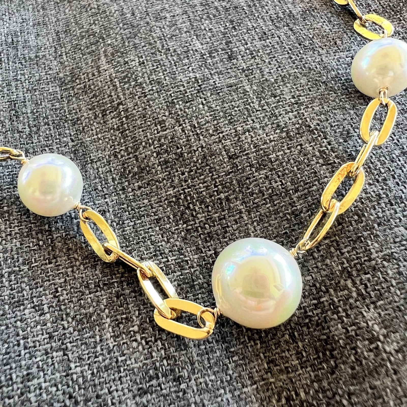 Sterling Silver 925 Gold Tone Paper Clip Chain Fresh Water Baroque Pearls 17”