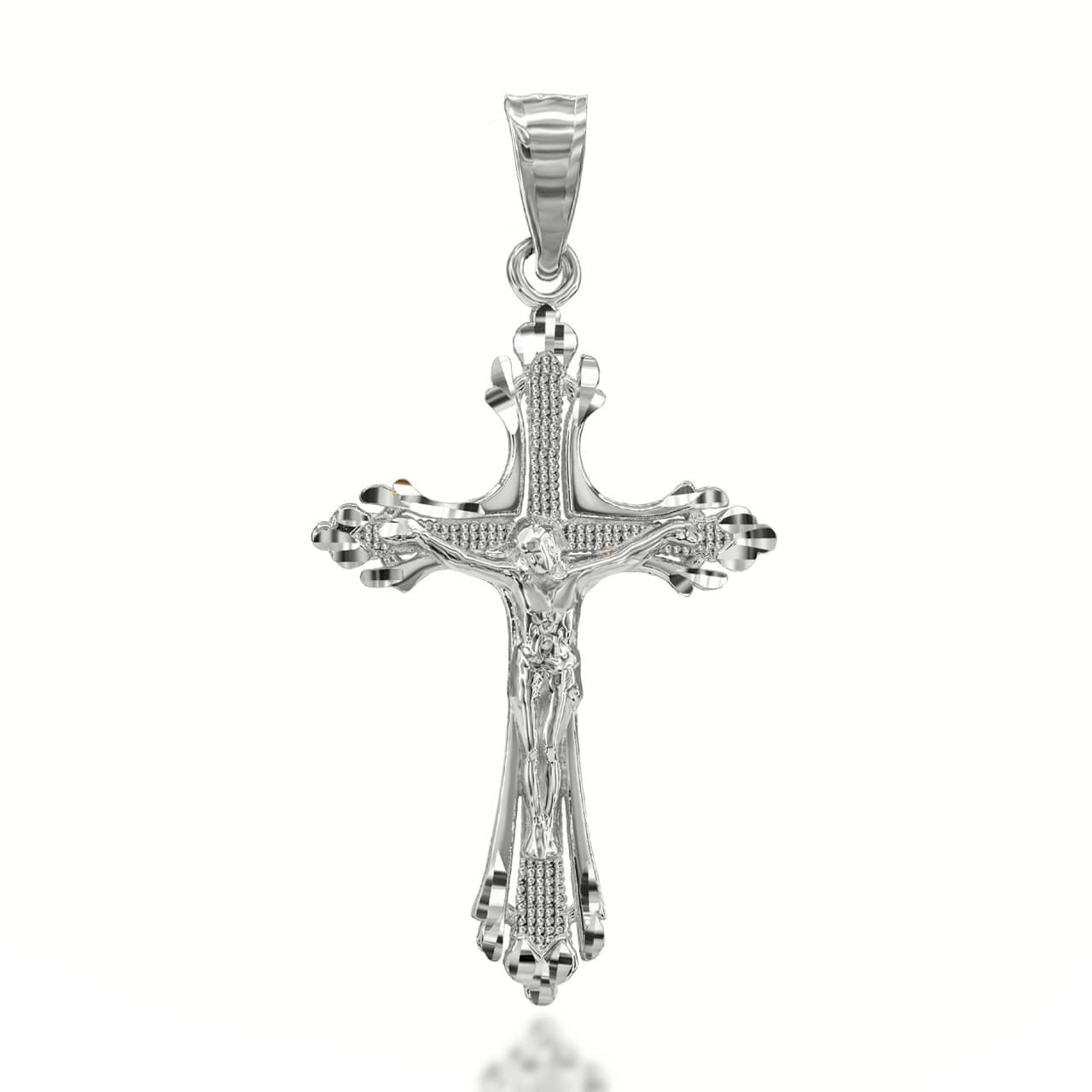 Sparkle Cut Crucifix Cross Pendant Necklace in Sterling Silver